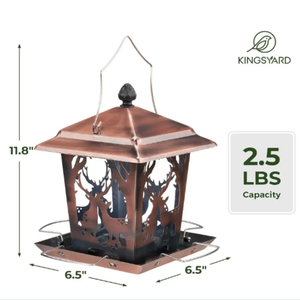 Copper Color Lantern Style Bird Feeder for Outdoors - Wild Bird Hopper Feeder
